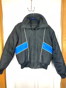 Vtg Yamaha Mens Snowmobile Jacket Black/Blue Striped Med Winter Coat Zippered - Foto 1 di 8