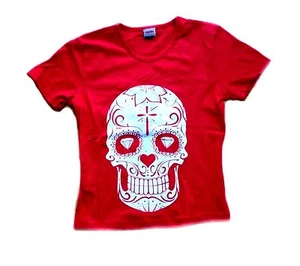 SKULL - Sugar Skull - red - Girlie Girl Damen Woman Shirt - Größe Size L - Bild 1 von 1