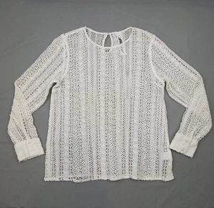 M.A.Dainty Women Top White Lace Mesh Size 10 Long Sleeve Cotton Formal Business - Picture 1 of 10
