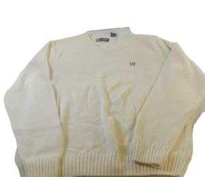 CHAPS Ralph Lauren Sweater Mens Large White Crest Logo Long Sleeve Crew Neck - Picture 1 of 12