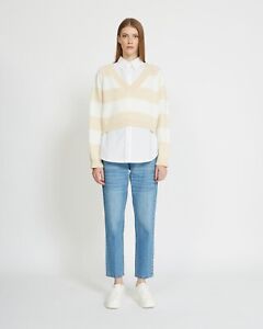 JOHN RICHMOND Women's Beige V-Neck Crop Long Sleeves Sweater Size S RRP€179 New