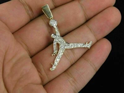 14K Yellow Gold Finish Diamond Jumpman Jordan Logo Pendant Charm Piece 1.00 Ct. - Image 1 of 4