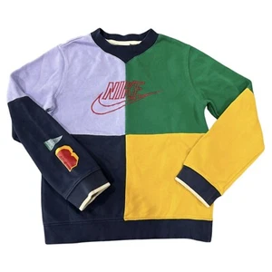 Nike Amplify Blue Ribbon Color Block Sweatshirt Boy size Medium M Crew Neck NAVY - Picture 1 of 8