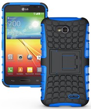 BLUE GRENADE GRIP RUGGED TPU SKIN HARD CASE COVER STAND FOR LG OPTIMUS L70 PHONE