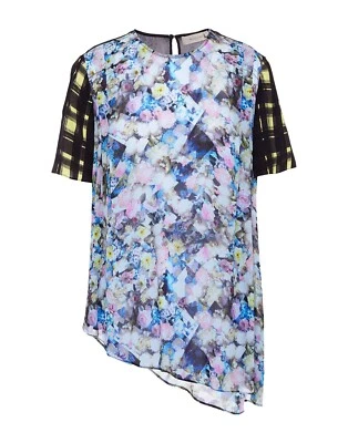Blusa asimétrica PREEN LINE Cleo azul floral estampado a cuadros XS UK 6-8 US 2-4 NUEVA CON ETIQUETAS Foto 1 de 4