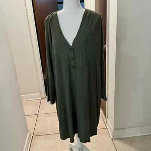 Natural reflections green long sleeve waffle knit v neck blouse size 3x - Picture 1 of 8