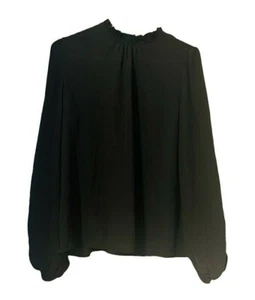 WOMAN'S BLACK BLOUSE WITH LOOSE COLLAR AND BACK BUTTON, LONG SLEEVES - Picture 1 of 3