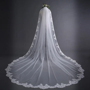 10Ft Long White Wedding Bridal Veils with Embroidery Lace Edge Bride Supplies US - Picture 1 of 12