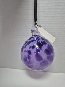 Vintage Ball Art Glass Purple/Clear Color Decor Sphere 5" X 4" (Incl Holder) . - Picture 1 of 14