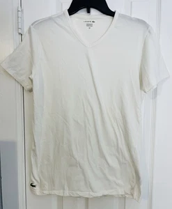 Lacoste V Neck White T-shirt Underwear S Made In France - Picture 1 of 8