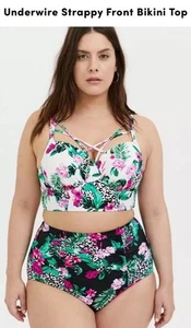 TORRID   4 X (D/DD ) WHITE LEOPARD TROPICAL UNDERWIRE STRAPPY FRONT BIKINI TOP - Picture 1 of 11