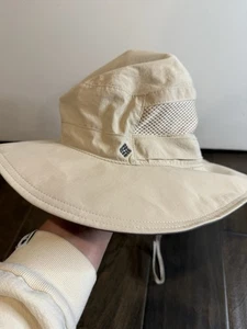 COLUMBIA Unisex 1 Size Sun UV Protection Boonie Hat Wide Brim Strap Beige Floppy - Picture 1 of 4