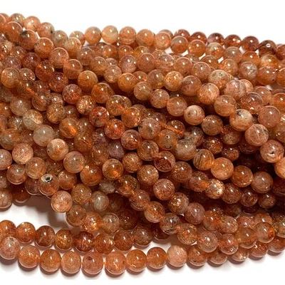 Natural Genuine Orange Gold Oligoclase Sanidine Sunstone Round Loose Beads 6mm - Image 1 of 4