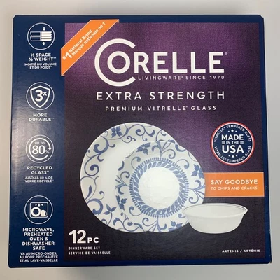 Juego de vajilla Corelle Artemis 12 piezas servicio para 4, vidrio resistente a astillas Foto 1 de 4