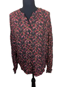Top Something Azul Marino Mujer Floral Moody Volantes Abotonados Informal Grande Pequeño - Imagen 1 de 13