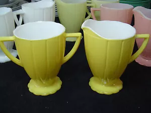 NEWPORT "HAIR PIN" FIRED ON COLORS HAZEL ATLAS GLASS CO. CREAMER AND SUGAR - Picture 1 of 2
