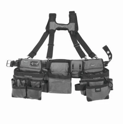 24 Pocket Gray Framers Tool Rig Belt w/ Suspenders Adjustable Pouch Storage - Image 1 of 3