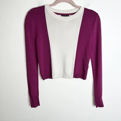 Topshop Sweater Women Size 4 Sweatshirt Top Purple White Colorblock Knit BB - Image 1 of 4