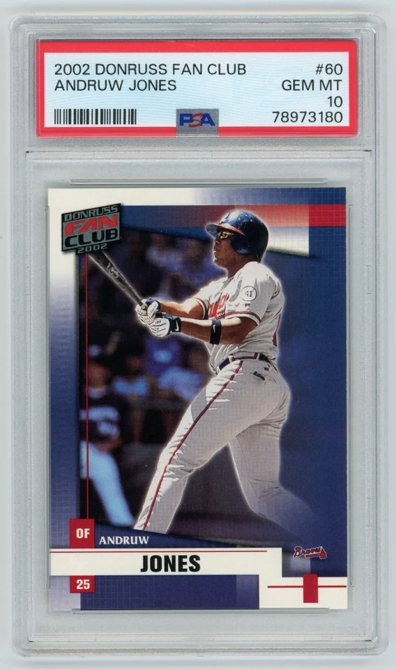 2002 DONRUSS FAN CLUB ANDRUW JONES #60 ATLANTA BRAVES GREAT PSA 10 GEM MINT - Image 1 of 2