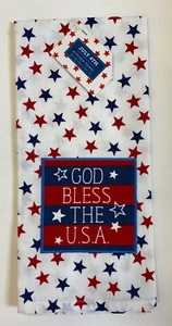 July 4th Patriotic Kitchen dish towels 28"x 18" GOD BLESS THE USA white w/ stars - Picture 1 of 1