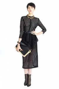 F'14 ICONIC gorgeous 2DIE4 Oscar de la Renta Black peplum wool lace Dress TOP - Picture 1 of 9