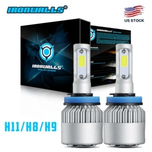 IRONWALLS H11 H16 H8 LED Bulbs Fog Driving Light Kits 6000K Pure White Plug Play - Picture 1 of 12