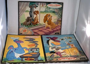 3 Frame Tray Puzzles Lady & The Tramp Quickdraw McGraw The Flintstones ~ Dino - Picture 1 of 12
