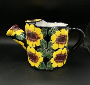 Talavera Sunflower Mexican Pottery Large Watering Can Folk Art - Picture 1 of 15