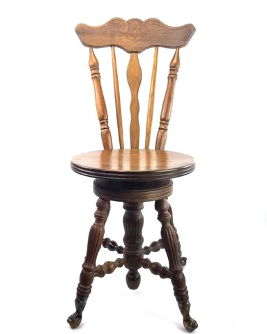 ATQ Piano Carved High Back Wood Chair Stool Glass Claw Feet Restoration Repair Cover