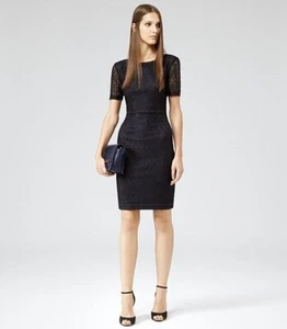Reiss 'Ainsley' Black Lace Bow Back Dress Size 12 Occasion Smart - Picture 1 of 14