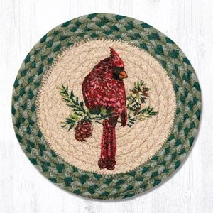 Set of 2 Braided Jute Round Placemat/Trivet/Swatch. RED CARDINAL. Earth Rugs.10" - Picture 1 of 1