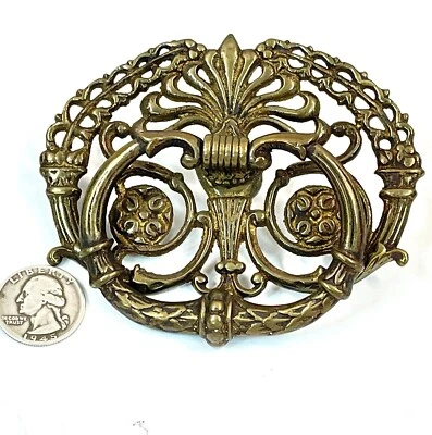 Gaveta Art Nouveau antiga sobredimensionada puxar latão gota alça fiança - Imagem 1 de 4
