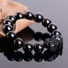 Retro Pixiu Feng Shui Bracelet Obsidian Stone Beads Attract Wealth Good Luck Men