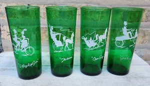 4 MCM Fire King Anchor Hocking GAY NINETIES Forest Green Glass Tumbler Glasses - Picture 1 of 3