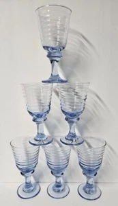 6 Libbey Sirrus hellblau gerippt Trinkglas Kelche Wein Wasser 1990er Vintage - Bild 1 von 17