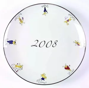Piatto servizio biscotti grande ROTONDO fienile ceramica renna 2008 Natale - Foto 1 di 1
