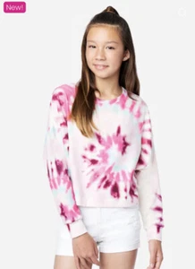 Justice Girls Lightweight Tie-Dye Hacci Cropped Pullover Pink White Sm 7/8 NWT - Picture 1 of 3