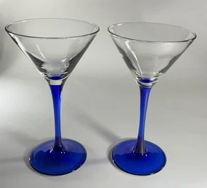 Luminarc France Oceane Sapphire 4oz Cobalt Blue 2 Stemmed Martini Glasses 1990s - Picture 1 of 8
