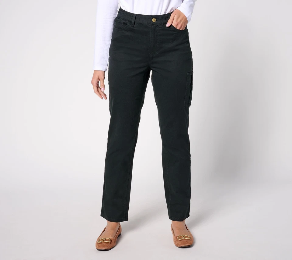 Pantalón cargo Denim & Co. Petite EasyWear sarga pierna recta negro L nuevo Foto 1 de 1