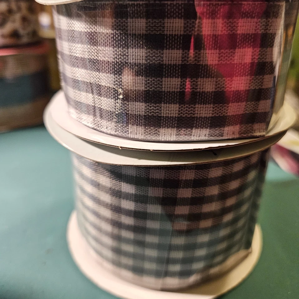 2 Rolls Expressions Gray with White Check Wired Ribbon - Image 1 of 1