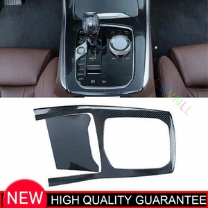Cubierta de tira de cambio de marchas de consola central de fibra de carbono de acero para BMW X5 G05 2019-22 - Imagen 1 de 9