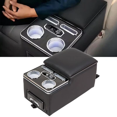 Consola central LED organizadora banco asiento reposabrazos con soporte de taza de carga rápida para teléfono Foto 1 de 4