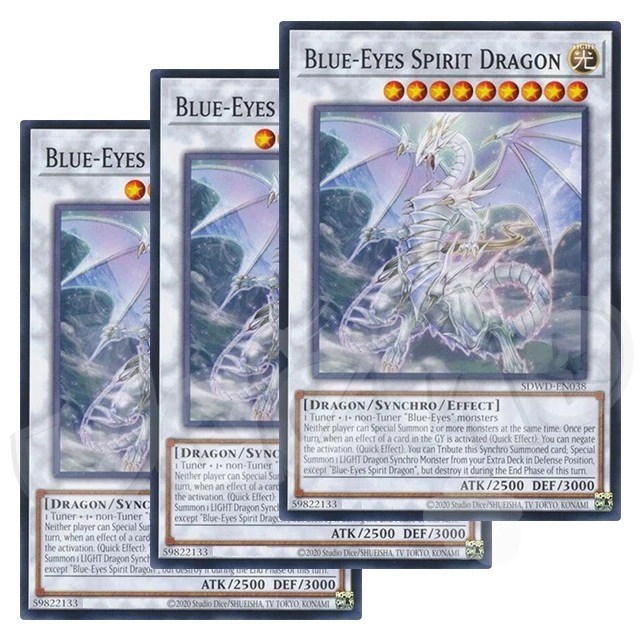 Yugioh - Blue-Eyes Spirit Dragon x 3 - Unlimited Misprint NM - Plus Free Holo - Image 1 of 1