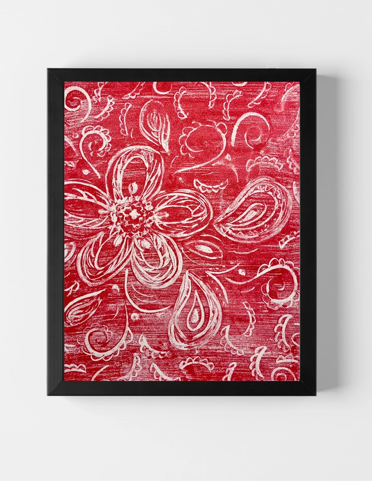 瓜哈多原版现代表现主义花朵佩斯利 14X17 纸签名艺术 — 第 1/4 张图片