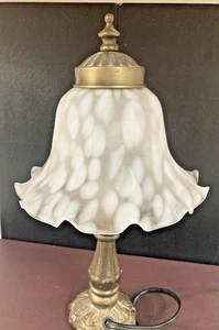 Decorative Mini Accent lamp with Ruffled white Speckled Glass Shade - Picture 1 of 14