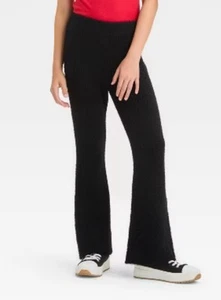 Girls' Stretch Ribbed Flared Elastic Waist Pull-On Cozy Pants Black XL (14/16) - Picture 1 of 7