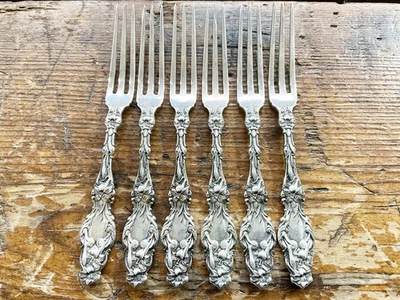 Set Of 6 Whiting LILY 1902 Sterling STRAWBERRY FORKS 4-3/8” Long NO Mono RARE - Image 1 of 4
