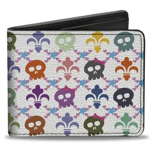 Bi-Fold Wallet Skull & Fleur-de-Lis White/Multi Color - Picture 1 of 8