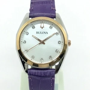 Bulova Women'S Quartz Watch 11P Diamond Aftermarket Belt Purple Shell Dial Used/ - Picture 1 of 19