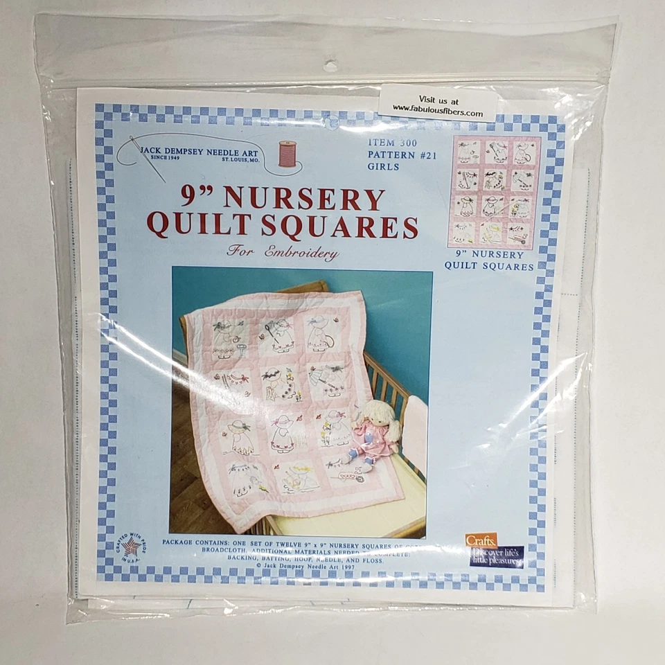 Jack Dempsey Needle Art 9” Nursery Quilt Squares Sunbonnet Sue 300 21 Girls 1997 - Image 1 of 4